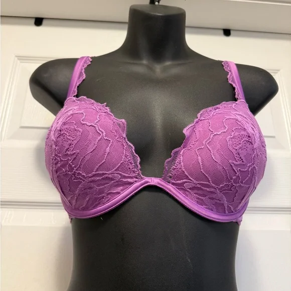 La Senza Vintage Push-Up‎ Bra Purple Lace 32DD Y2K Lingerie Padded Underwire - Picture 3 of 8